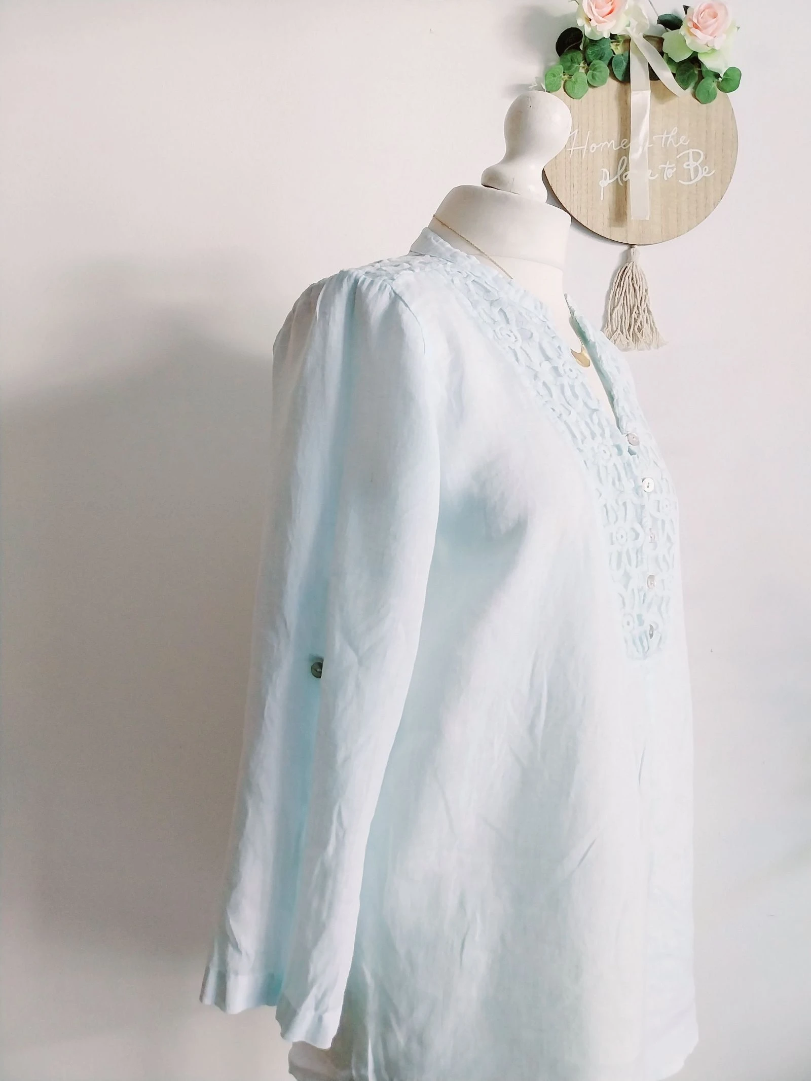 Sky blue linen slip dress 100% linen Berengelle embroidery finish Size 38 – photo 9